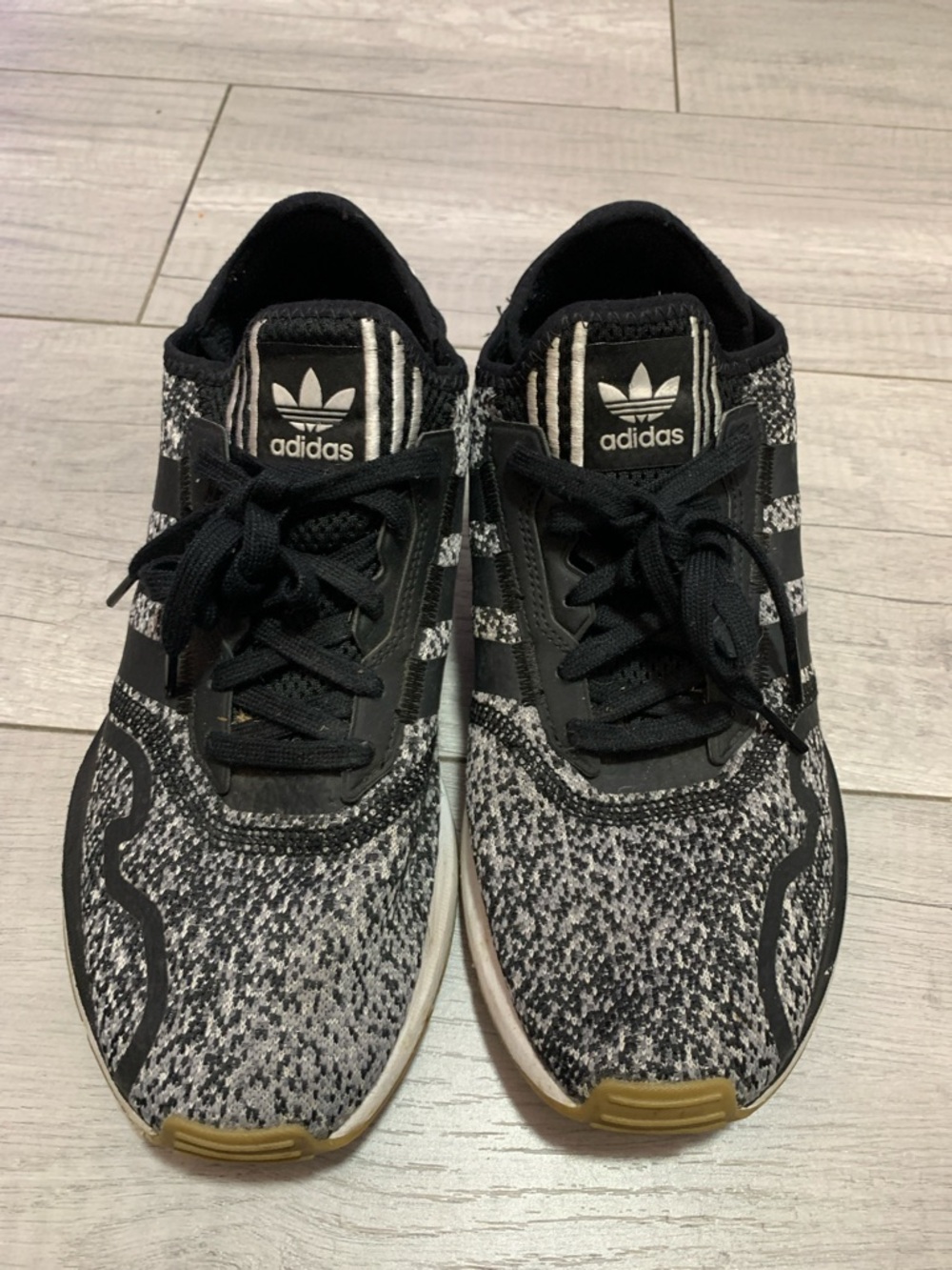 adidas Black and White Knit Running Shoes